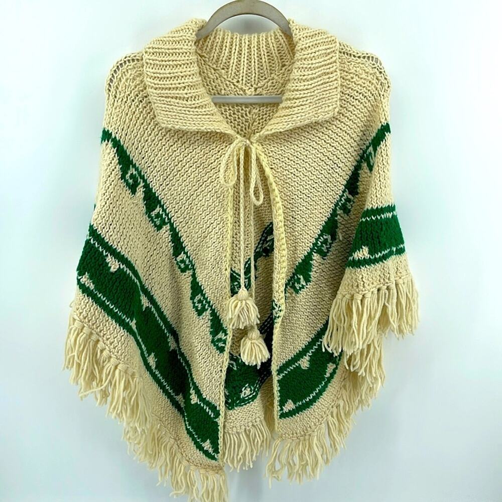 Handmade boho hippie tie front tassel hem poncho sz OS